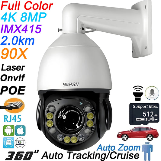TVPSii 360 Degree PTZ IP Surveillance Camera 8MP 4K Auto Tracking