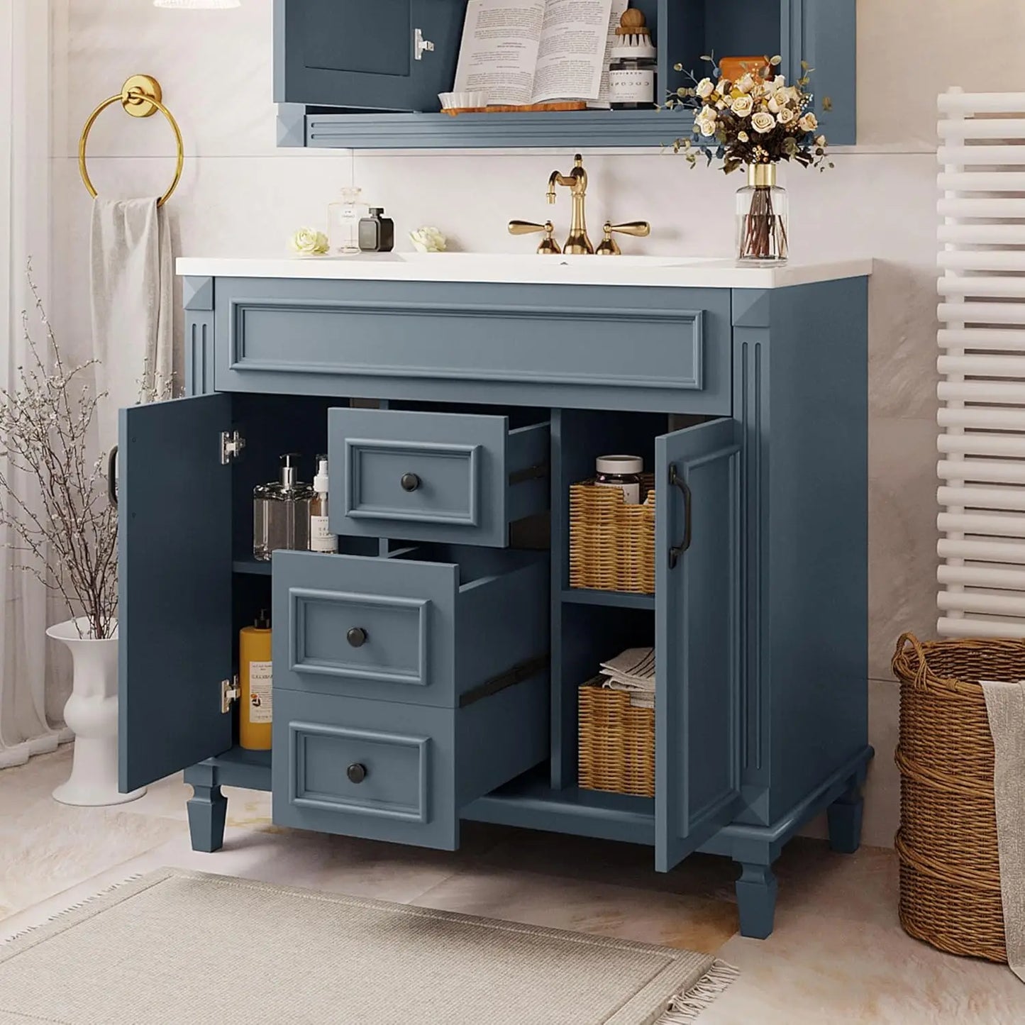 Bathroom Vanity Cabinet Freestanding Integrated Sink With Two Doors Drawers