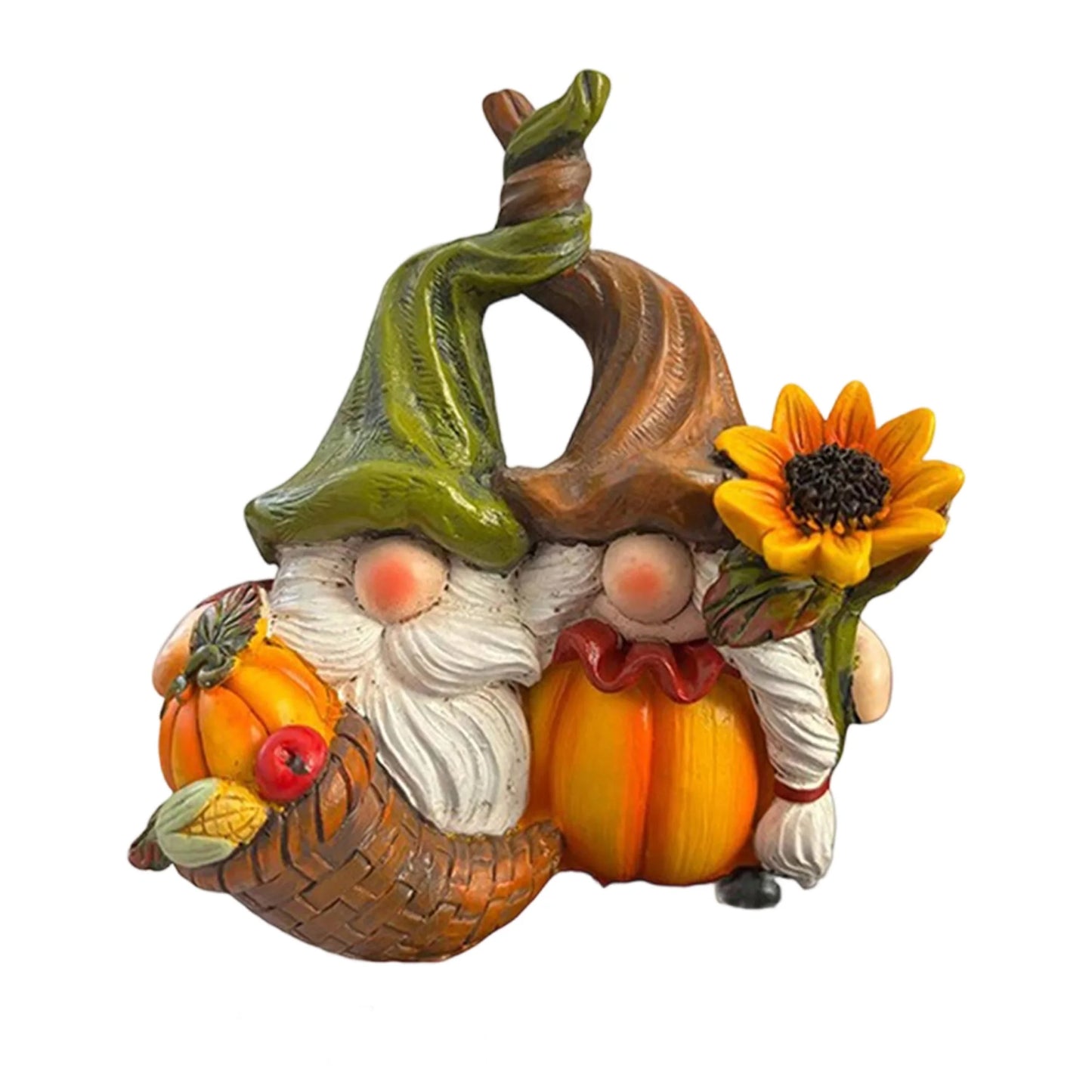 Autumn Harvest Gnome Figurines With Sunflower And Pumpkin Accents
