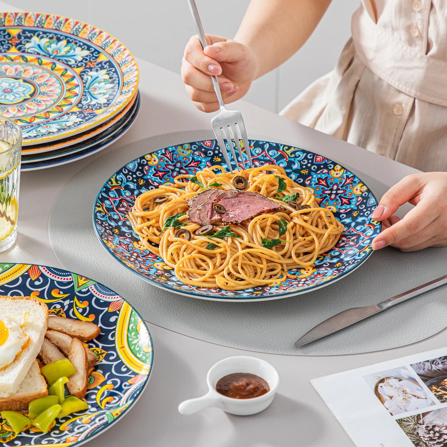 Malacasa Ceramic Dinnerware Set Bohemian Style For 6 People