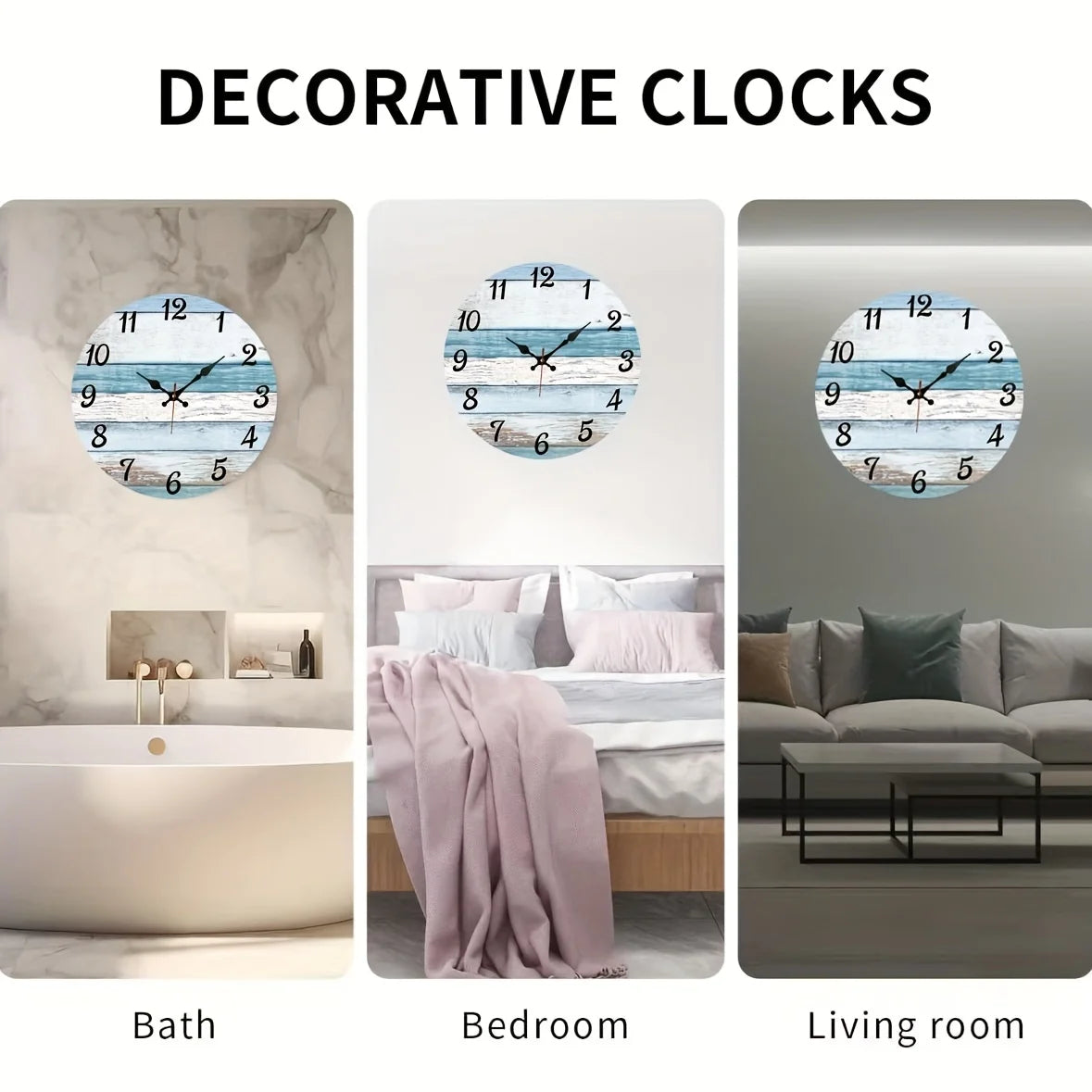 XMSJ Round Wooden Ocean Clock Silent NonTicking Wall Decor