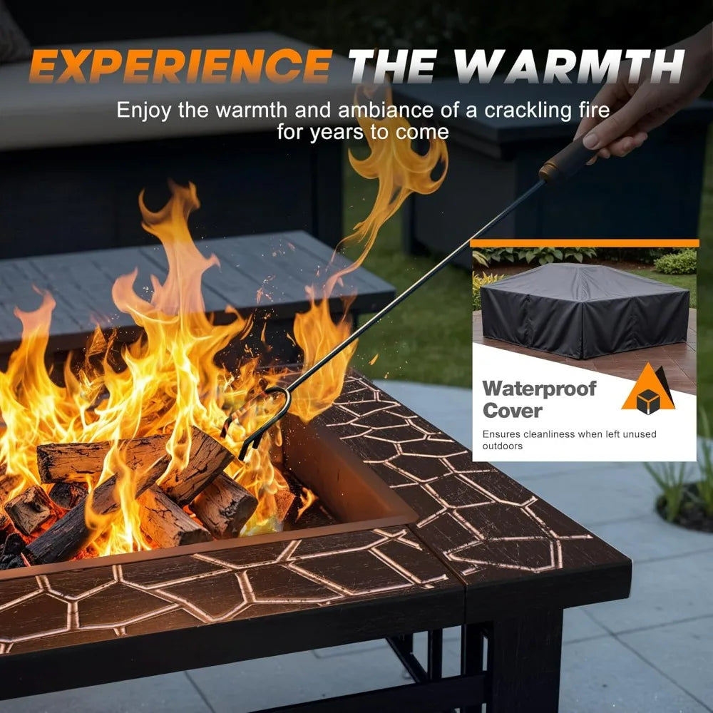 Devoko Outdoor Fire Pit Table with Waterproof Cover for Patios