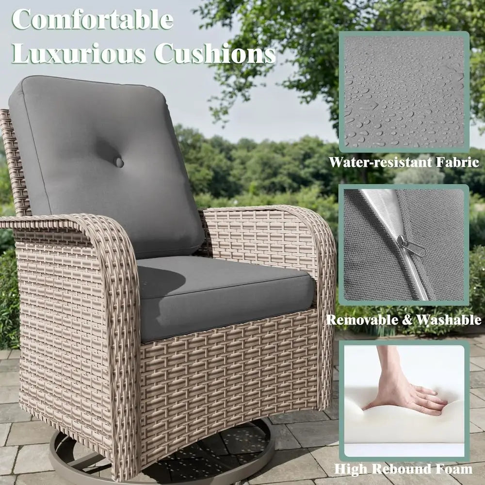 Wicker Patio Furniture Set With Swivel Glider Chairs And Rattan Side Table