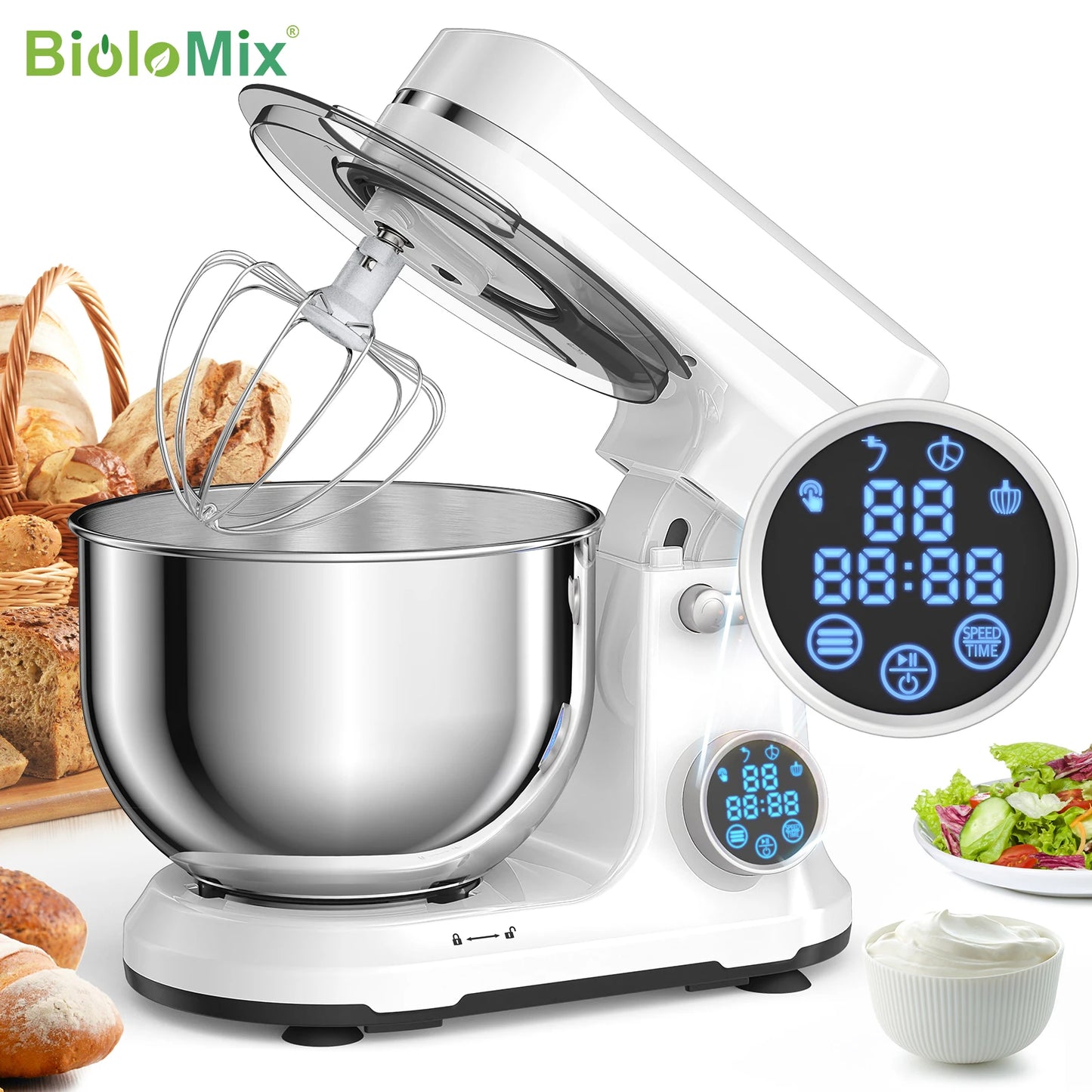Biolomix 1200W 11 Speed Stand Mixer With Tilt Head And OLED
