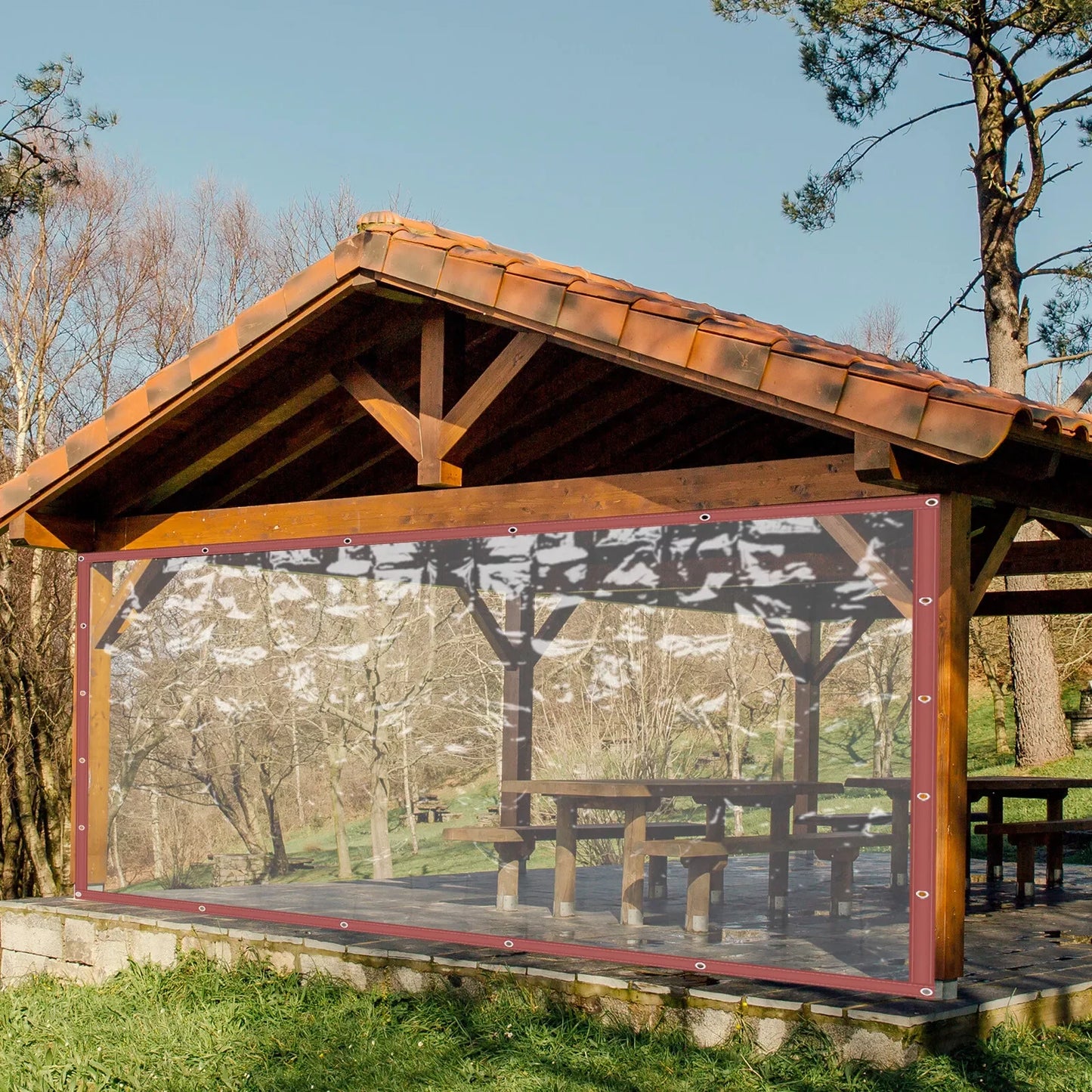 Clear Vinyl Awning Canopy Roll Up Patio Enclosure Waterproof