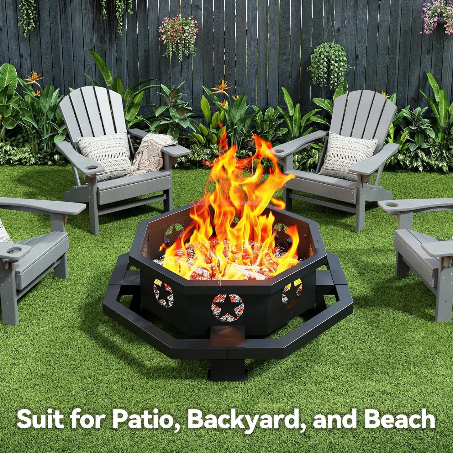 Hexagonal Outdoor Wood Burning Fire Pit With Poker