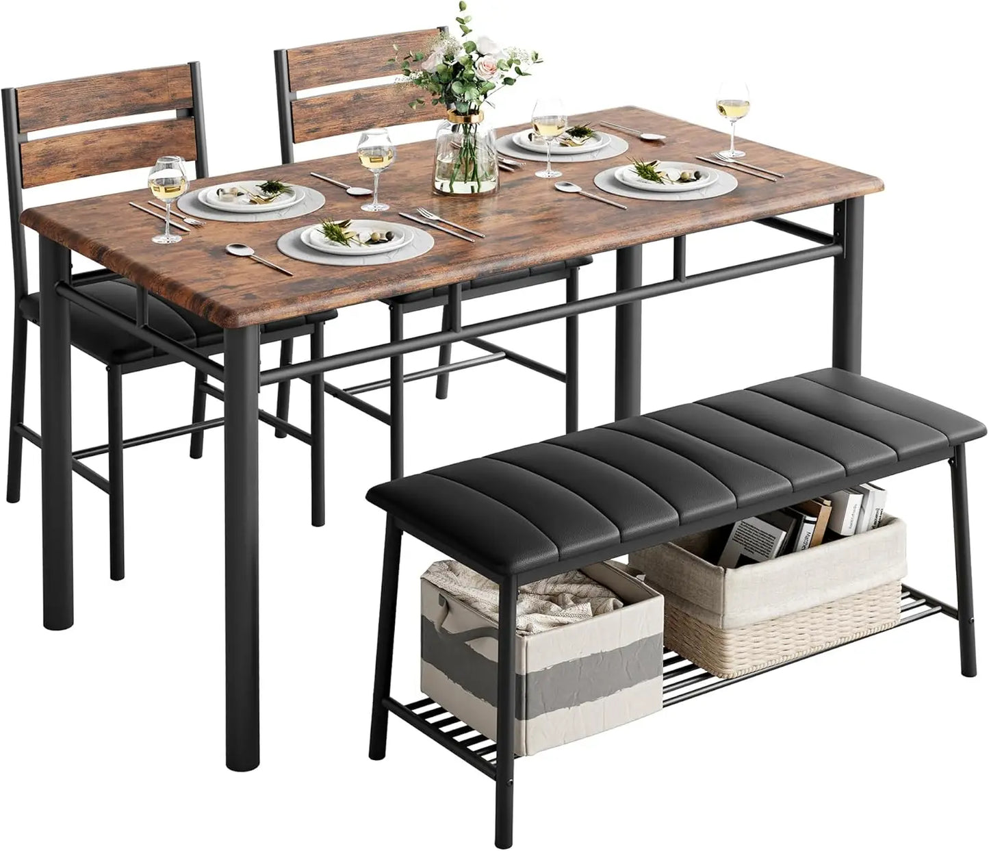 Ironck Dining Table Set for Small Space With Bench Chairs