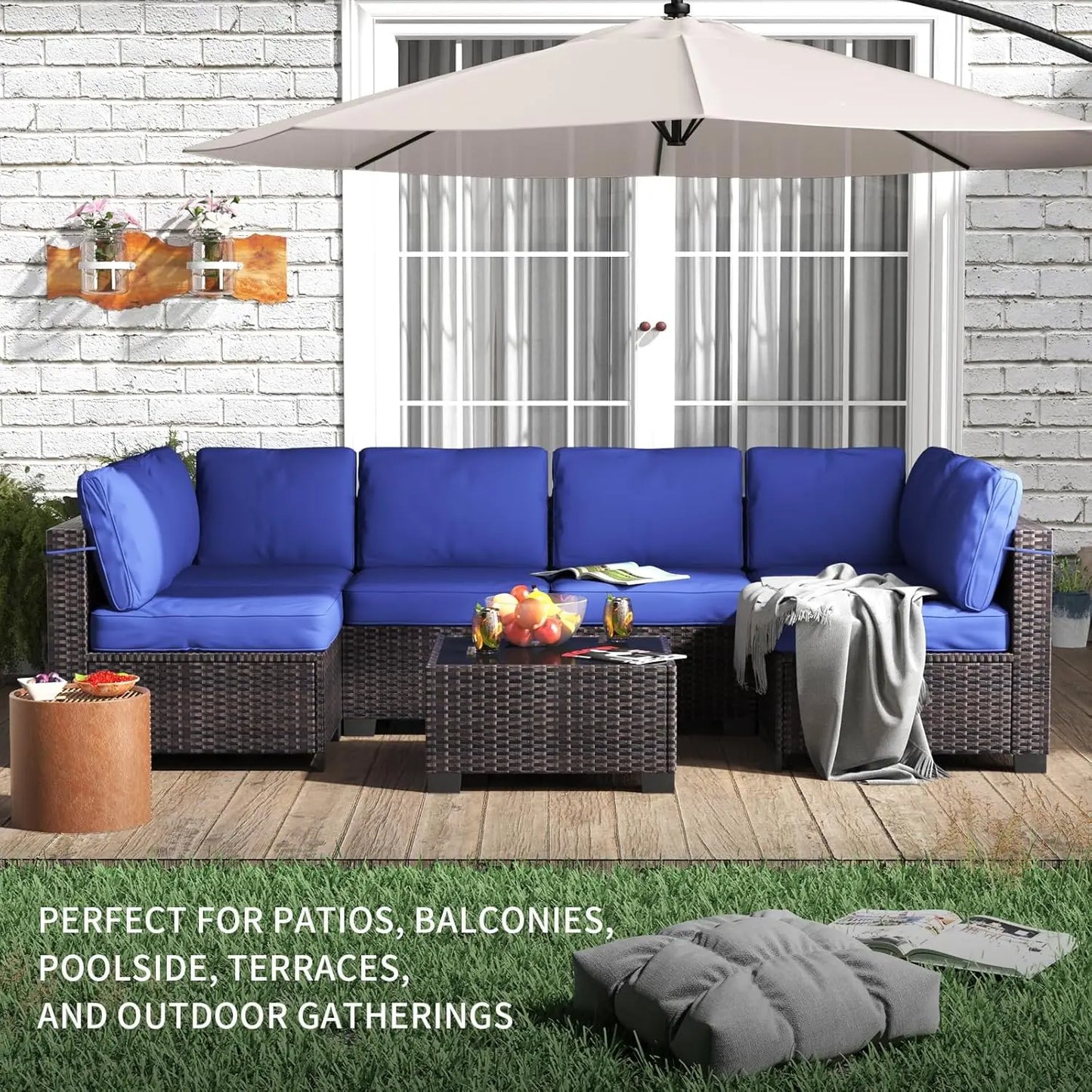 HobbyLane 7-Piece Modular Outdoor Furniture Set PE Rattan