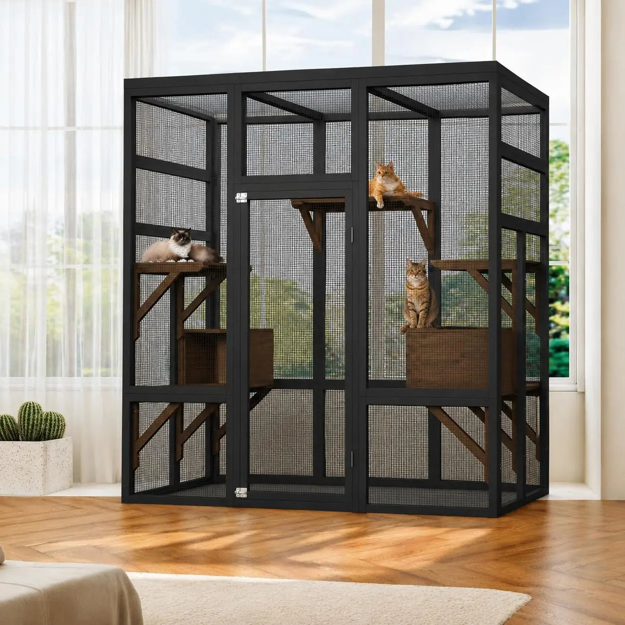 HiMiss Outdoor Wooden Catio With Waterproof Roof And Platform
