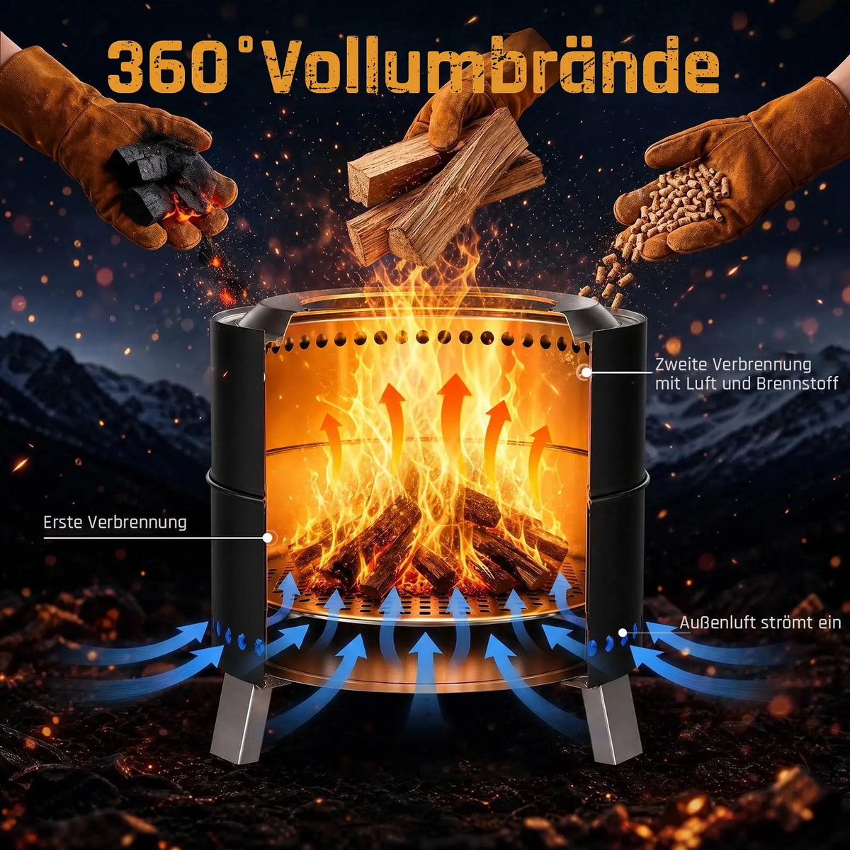 Portable Smokeless Stainless Fire Pit With Grill Grate And Accessories