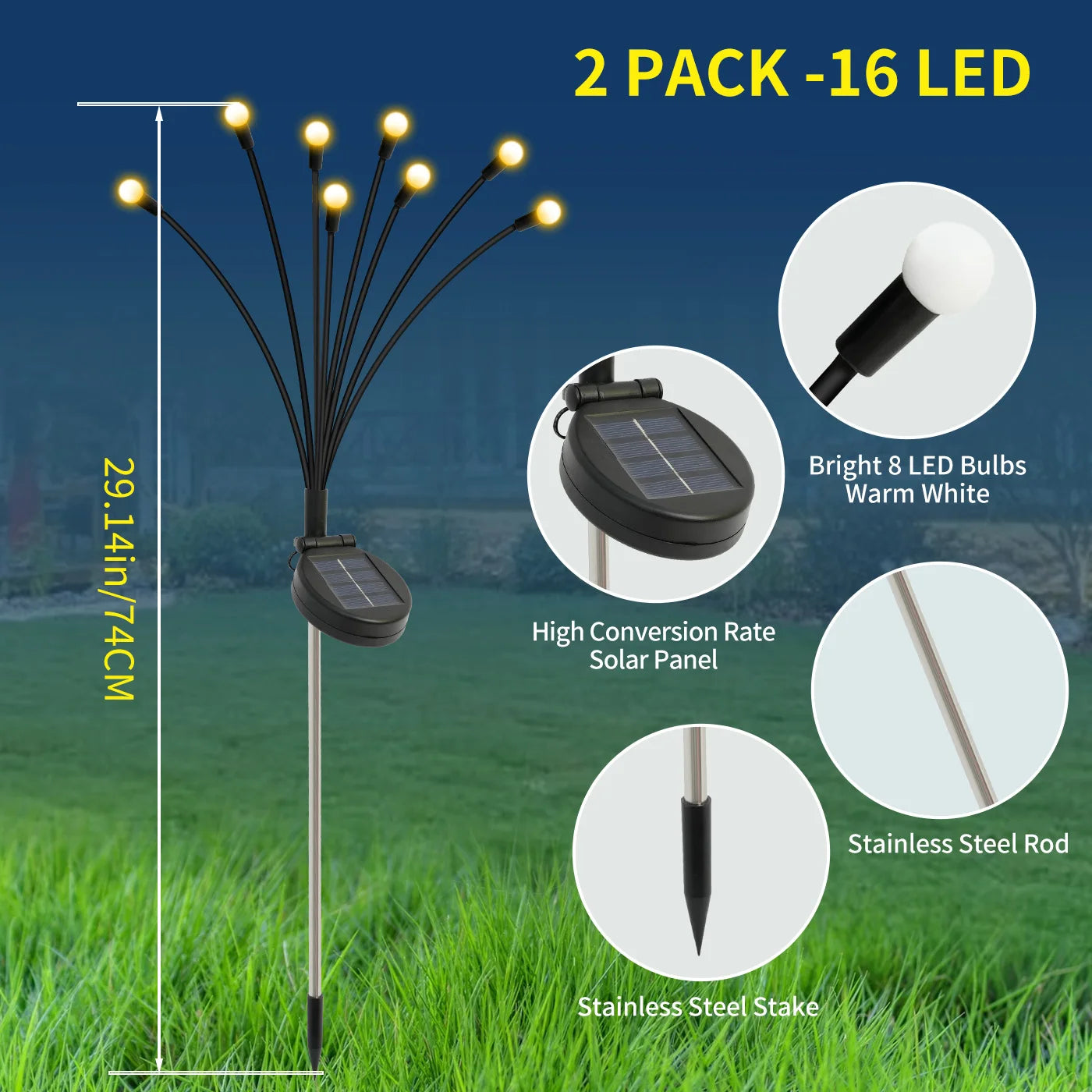 Solar Firefly Lights 8 Head LED Outdoor Garden Pathway Decor