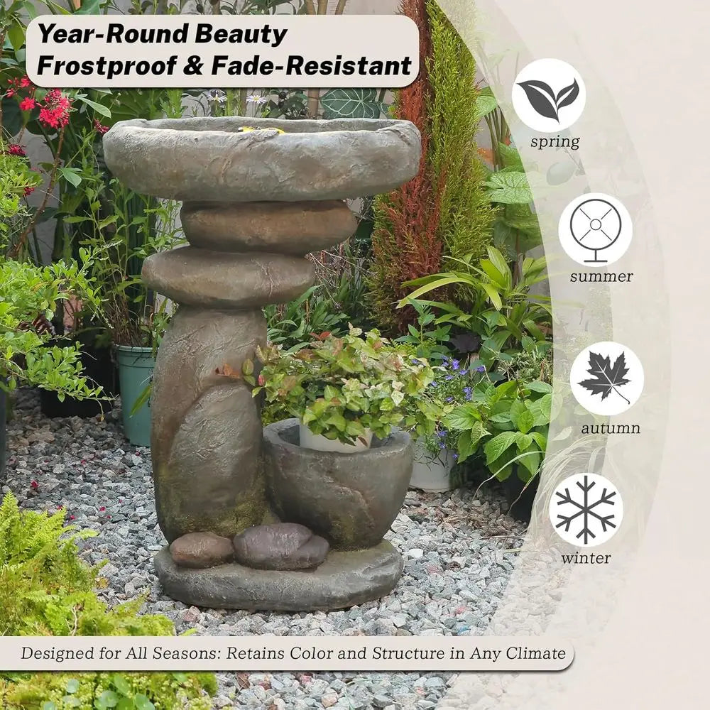Led Outdoor Water Fountain With Integrated Rock Garden Planter