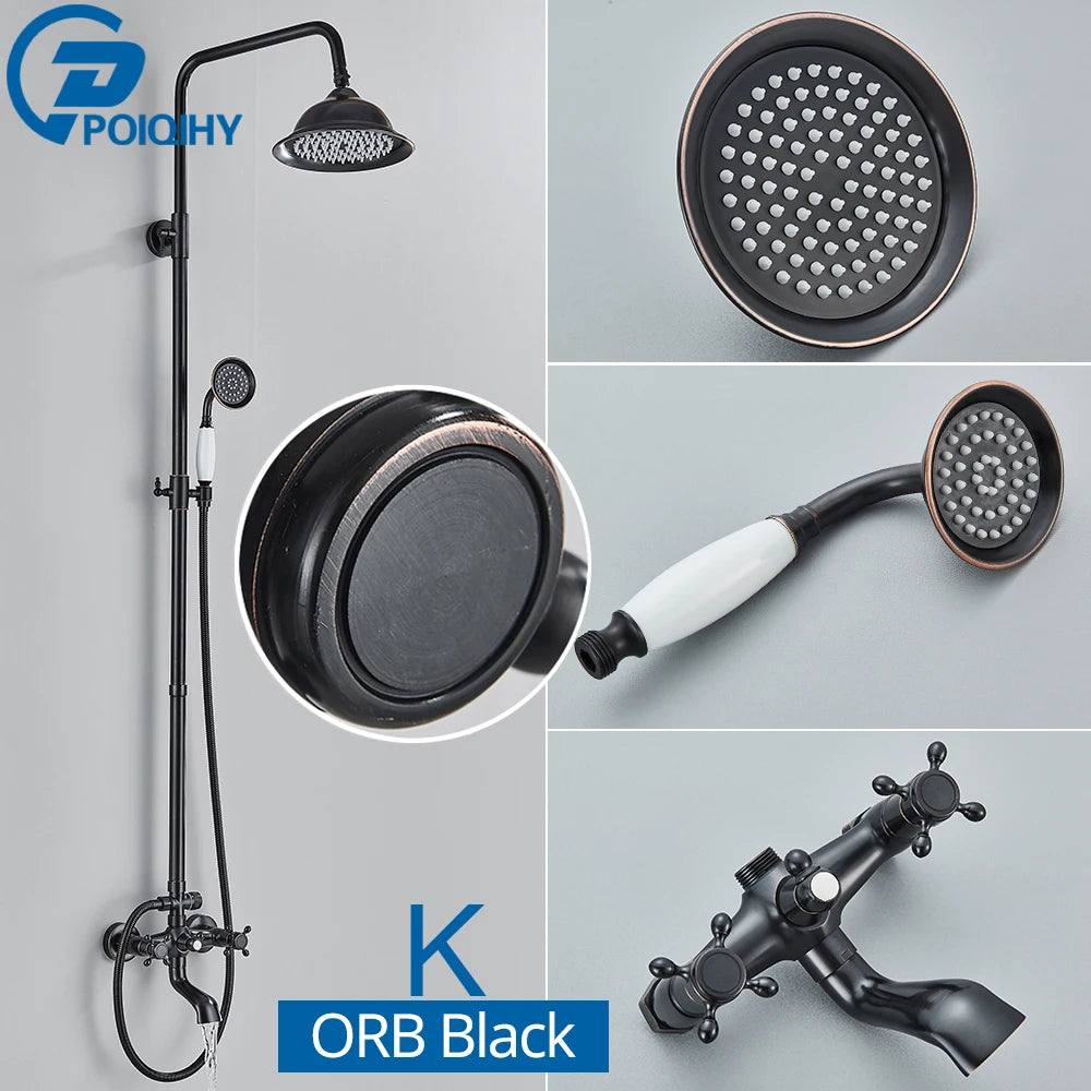 Poiqihy Black In Wall Brass Rainfall Shower Set