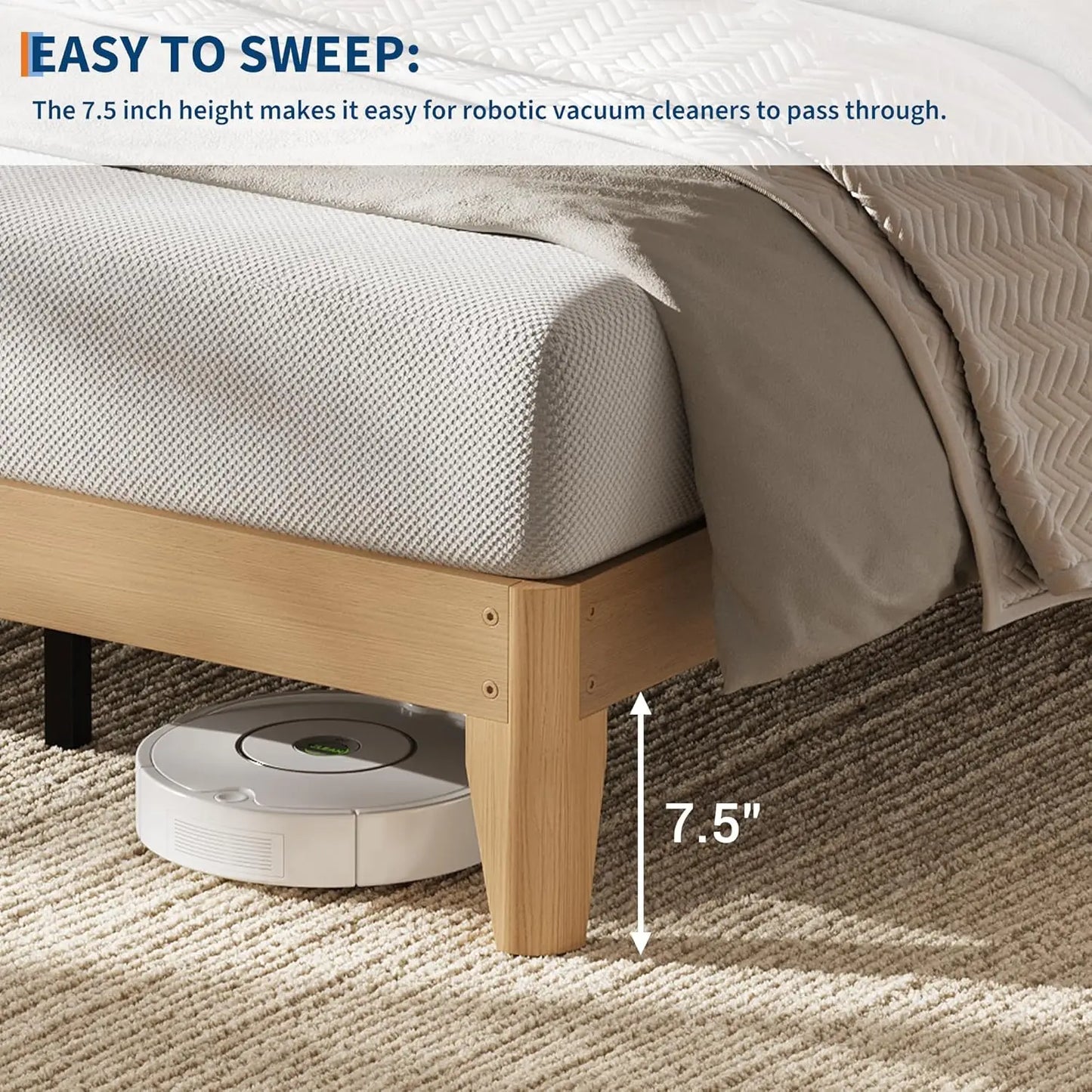 HobbyLane Wood Platform Bed Frame With Slats No Box Spring Needed Noise Free