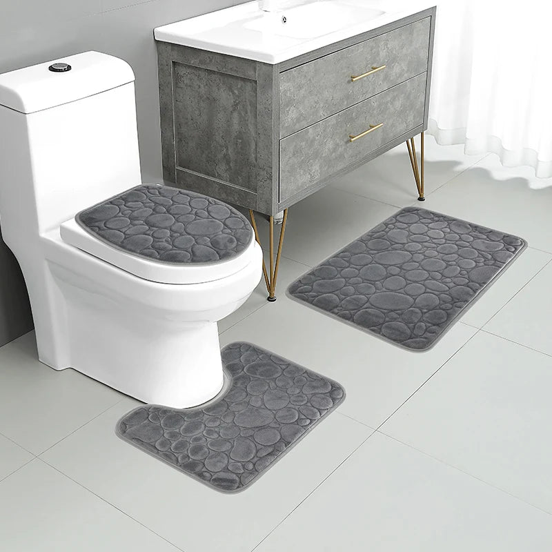 NONECN Solid Color Microfiber Bathroom Floor Mat Set Non Slip