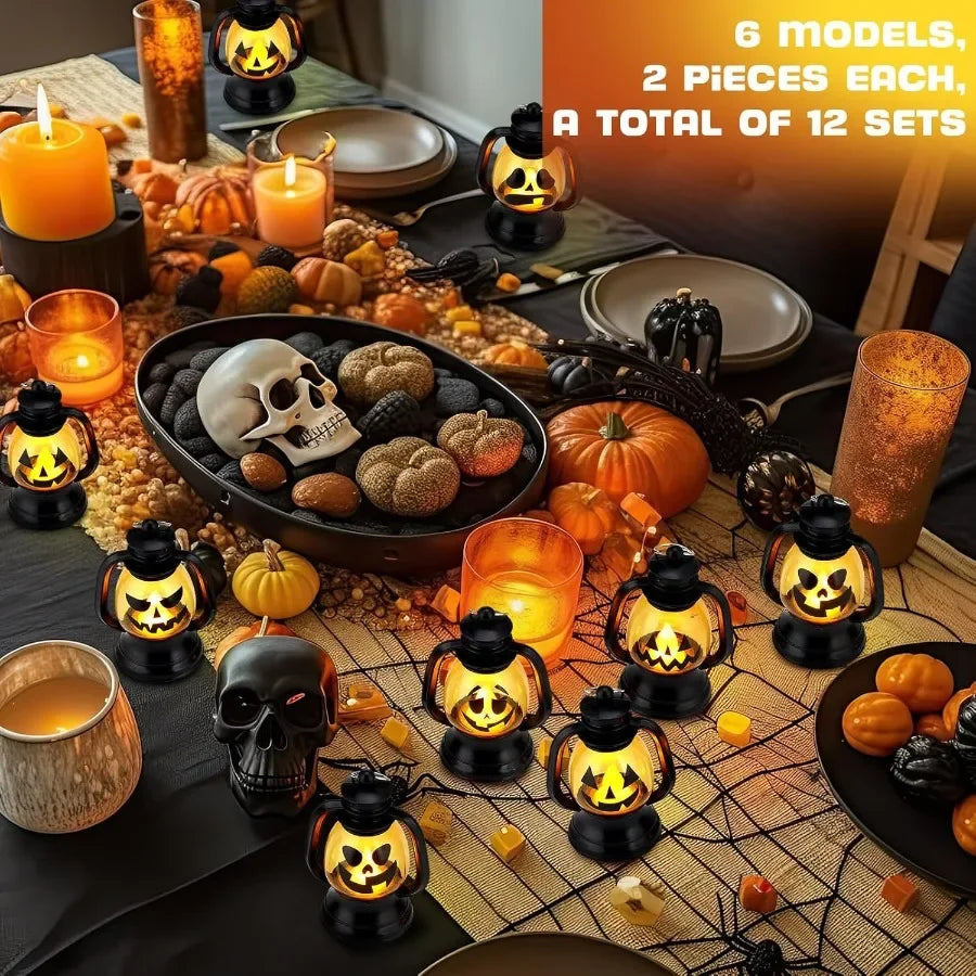 12 Pack Halloween Mini Pumpkin Lanterns With Flickering Candles