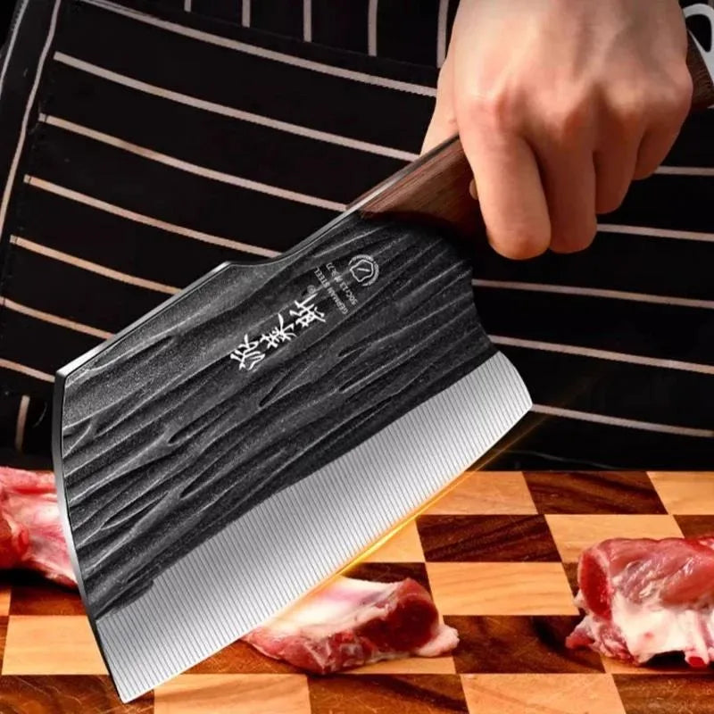 Hand Forged Hardwood Handle Cleaver Set Stainless Steel Meat Knives