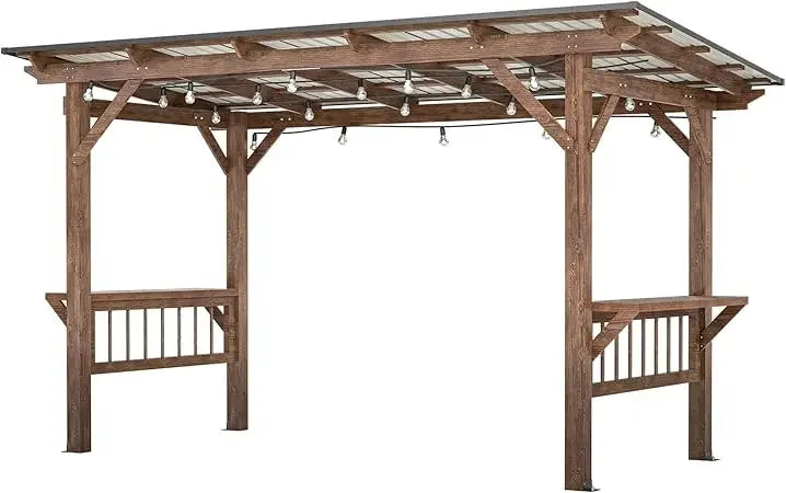 Wooden Pergola Gazebo With Metal Roof And Bar Counters