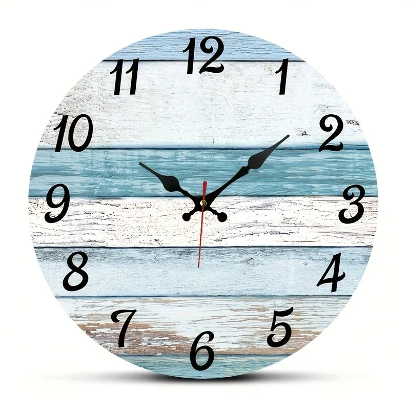XMSJ Round Wooden Ocean Clock Silent NonTicking Wall Decor