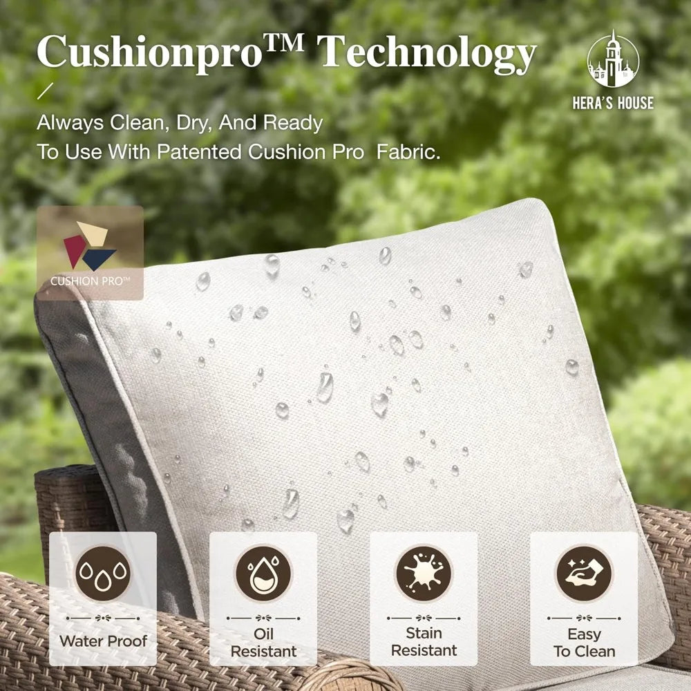 All Weather Wicker Outdoor Patio Conversation Set With Ottomans