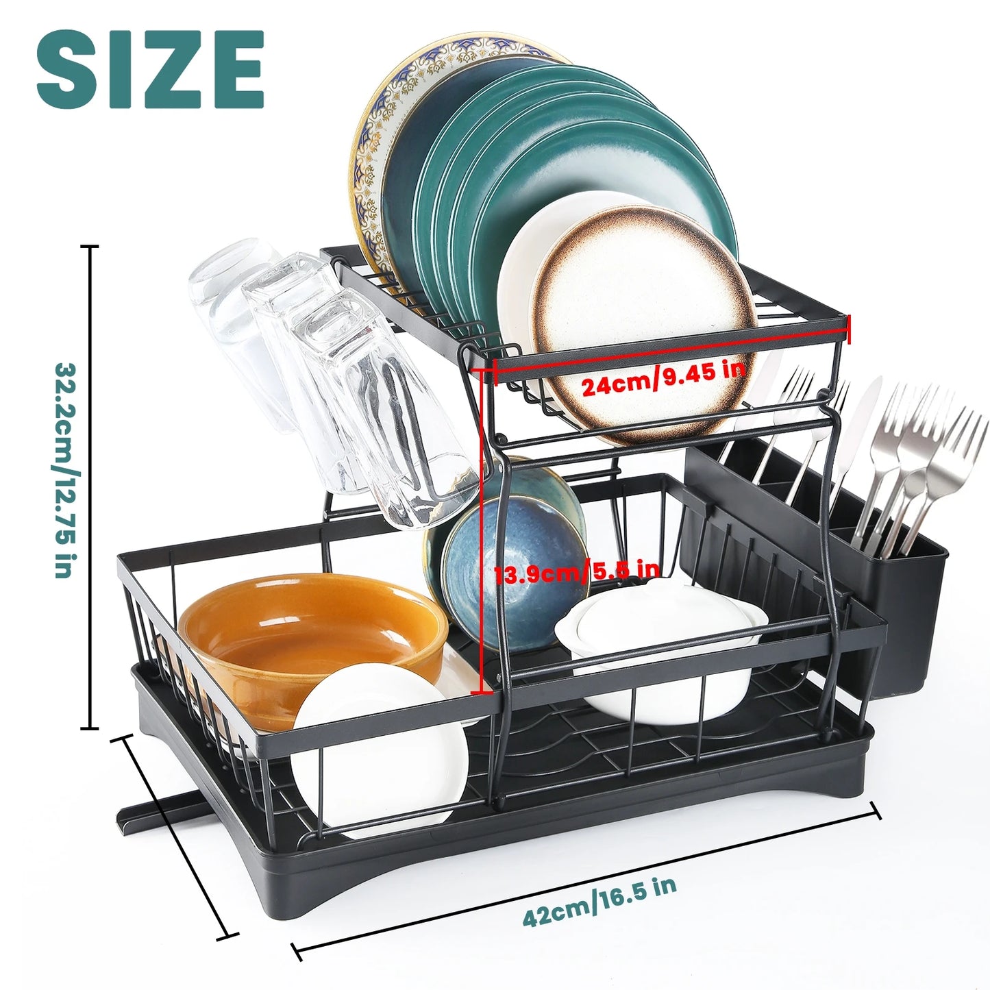 Two-Tier Dish Drying Rack For Kitchen Countertops Removable Large Capacity