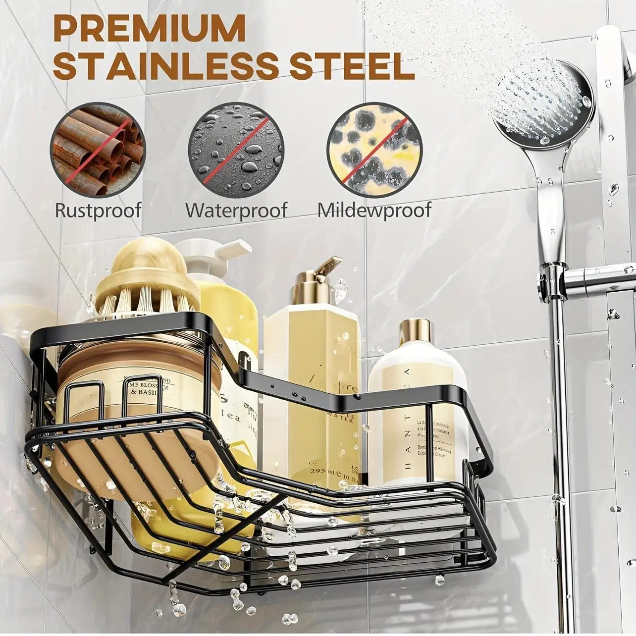 5 Pack Adhesive Shower Caddies No Drilling Rustproof Stainless Steel