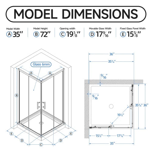 Tempered Glass Corner Shower Enclosure With Sliding Door
