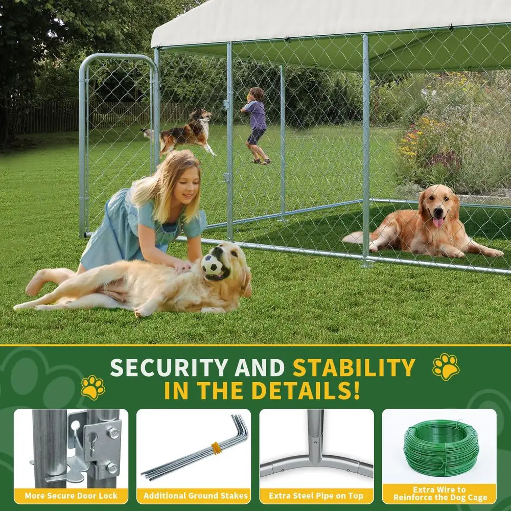 Heavy Duty Outdoor Dog Kennel With UV Roof And Double Locks