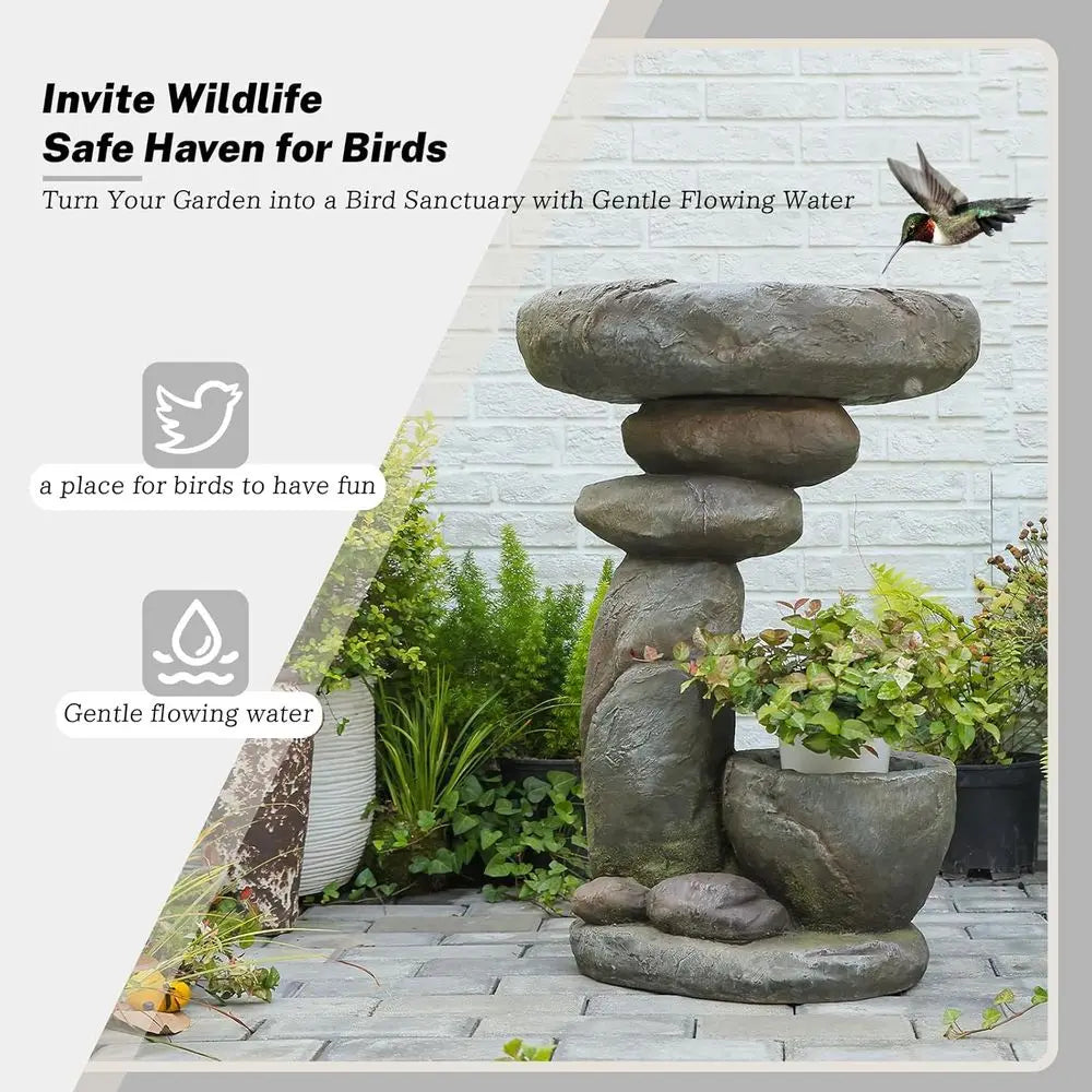 Led Outdoor Water Fountain With Integrated Rock Garden Planter