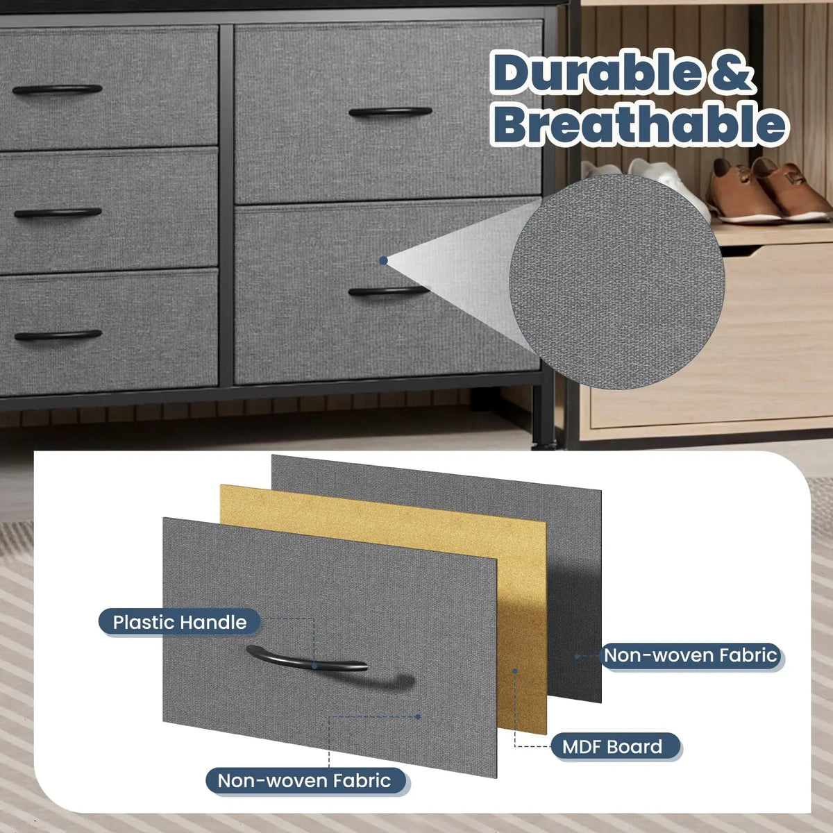 JHK Fabric Drawer Storage Chest With Metal Frame For Home
