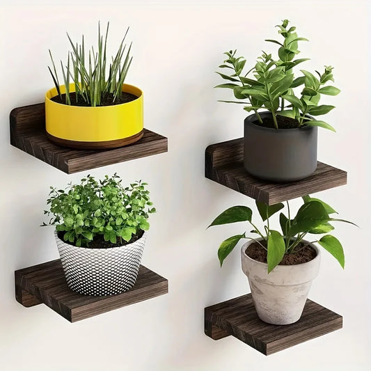 Wooden Wall Mounted Flower Racks Four-Pack Simple Design