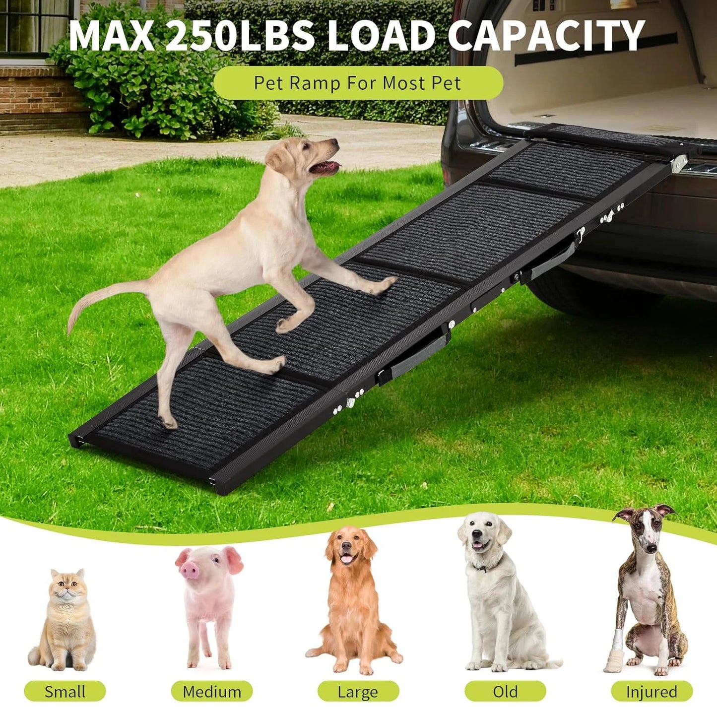HiMISS Upgraded Folding Car Dog Ramp With Non Slip Surface