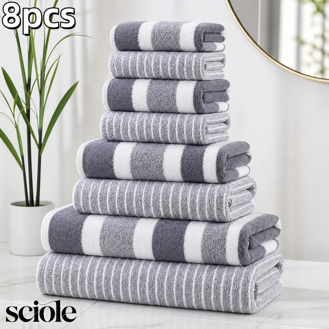 Premium Ultra Absorbent Eight Piece Polyester Bath Towel Set