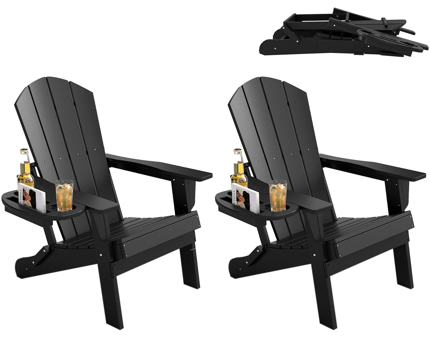 FOOWIN Folding Adirondack Chair Weather Resistant HDPE With Cup Holder
