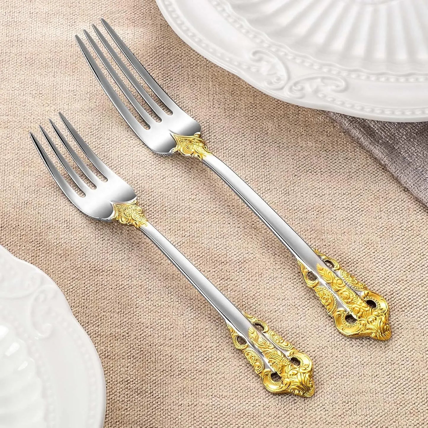 Stainless Steel Flatware Set Service for 4 With Gold Accent