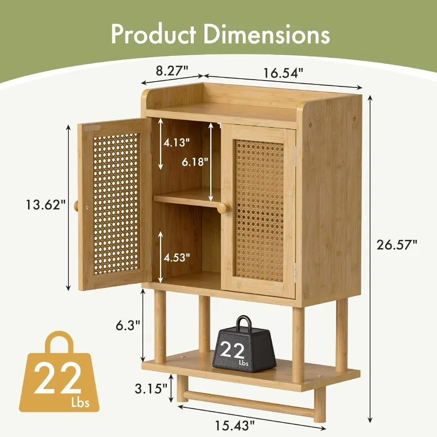 XIUWO Bamboo Bathroom Wall Cabinet With Rattan Door