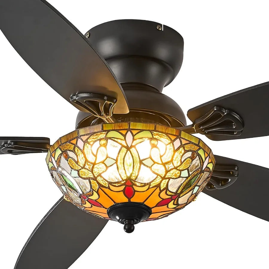 Tiffany Style Six Speed Ceiling Fan With Integrated Lights