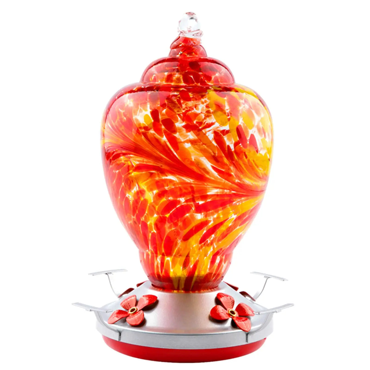 Hand Blown Glass Hummingbird Feeder With Ant Moat For Gardens