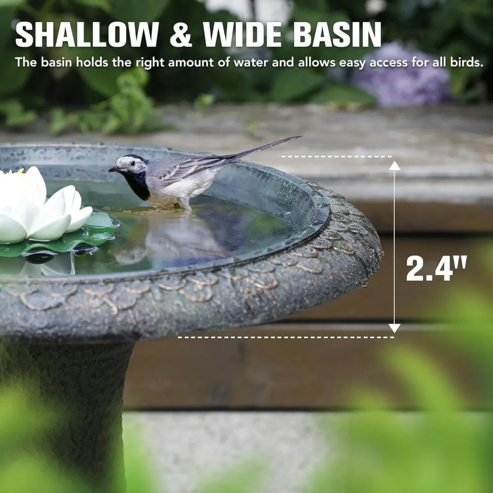 Solution4Patio Fiberclay Outdoor Marble-Look Bird Bath