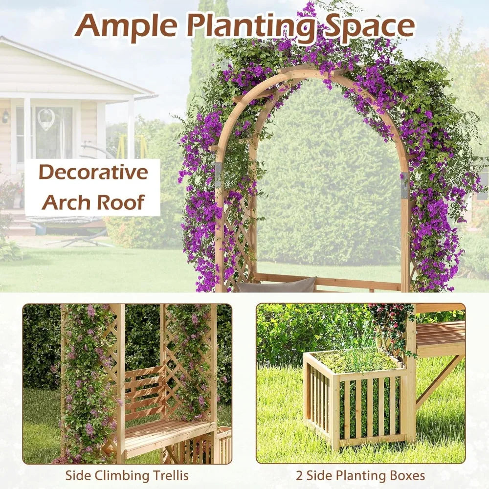 Garden Arbor With Bench And Planters Trellis System