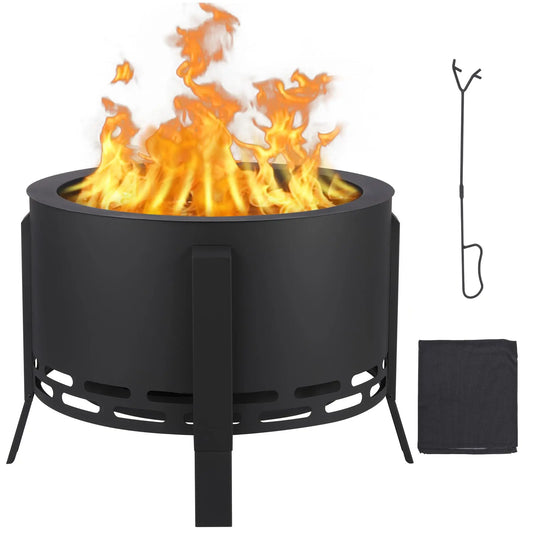 HiMISS Smokeless Fire Pit With Poker Portable Outdoor Bonfire