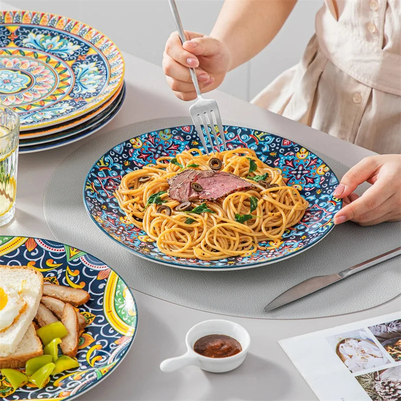 Retro 24-Piece Ceramic Dinnerware Set With Plates And Bowls