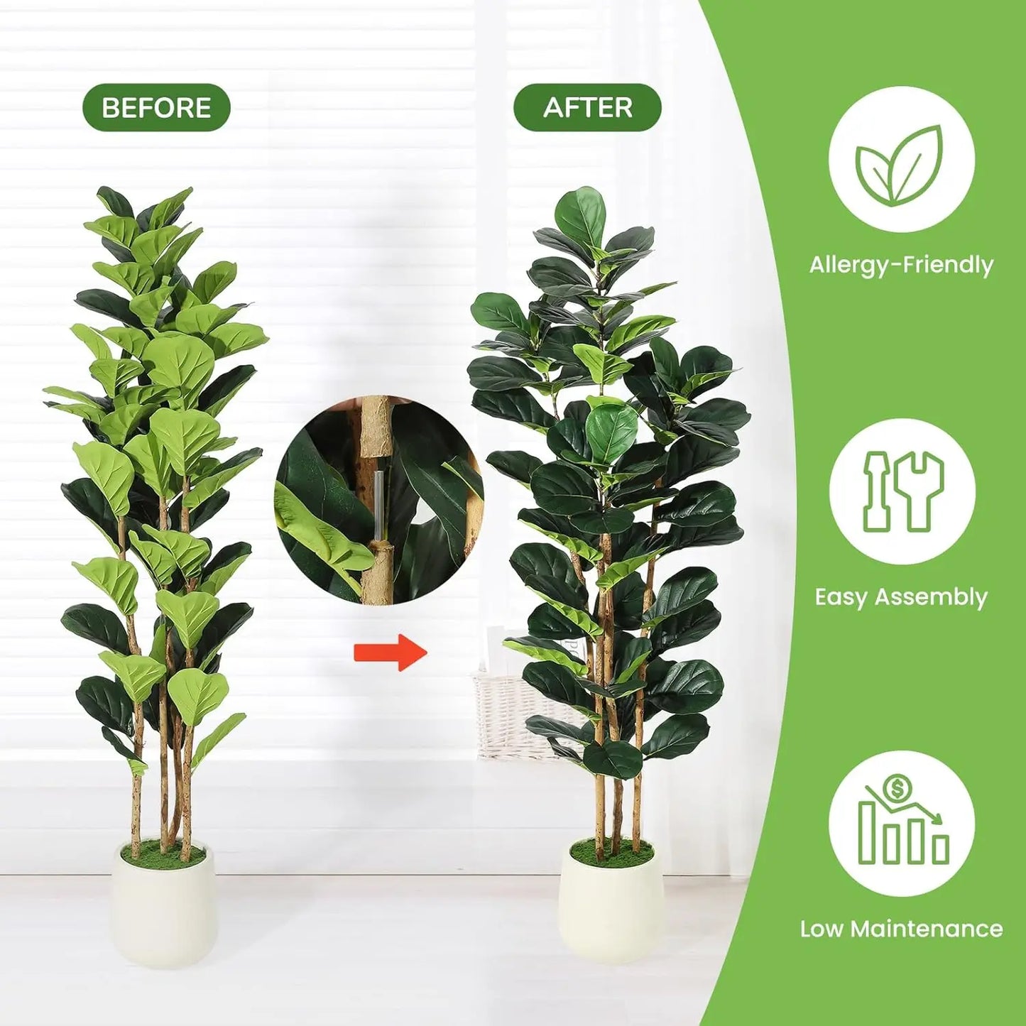HiMISSCN Artificial Fiddle Leaf Fig Tree With Pot For Home Decor