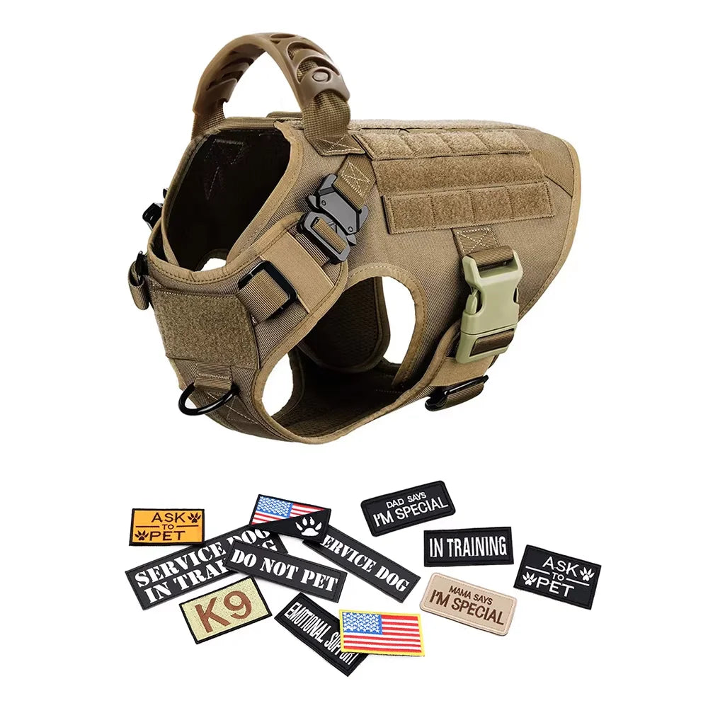 Military Large Dog Harness Set With Patches And Leash Accessories