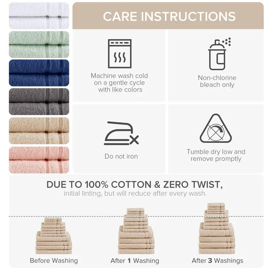 Luxury Cotton Bath Towel And Washcloth Set Premium