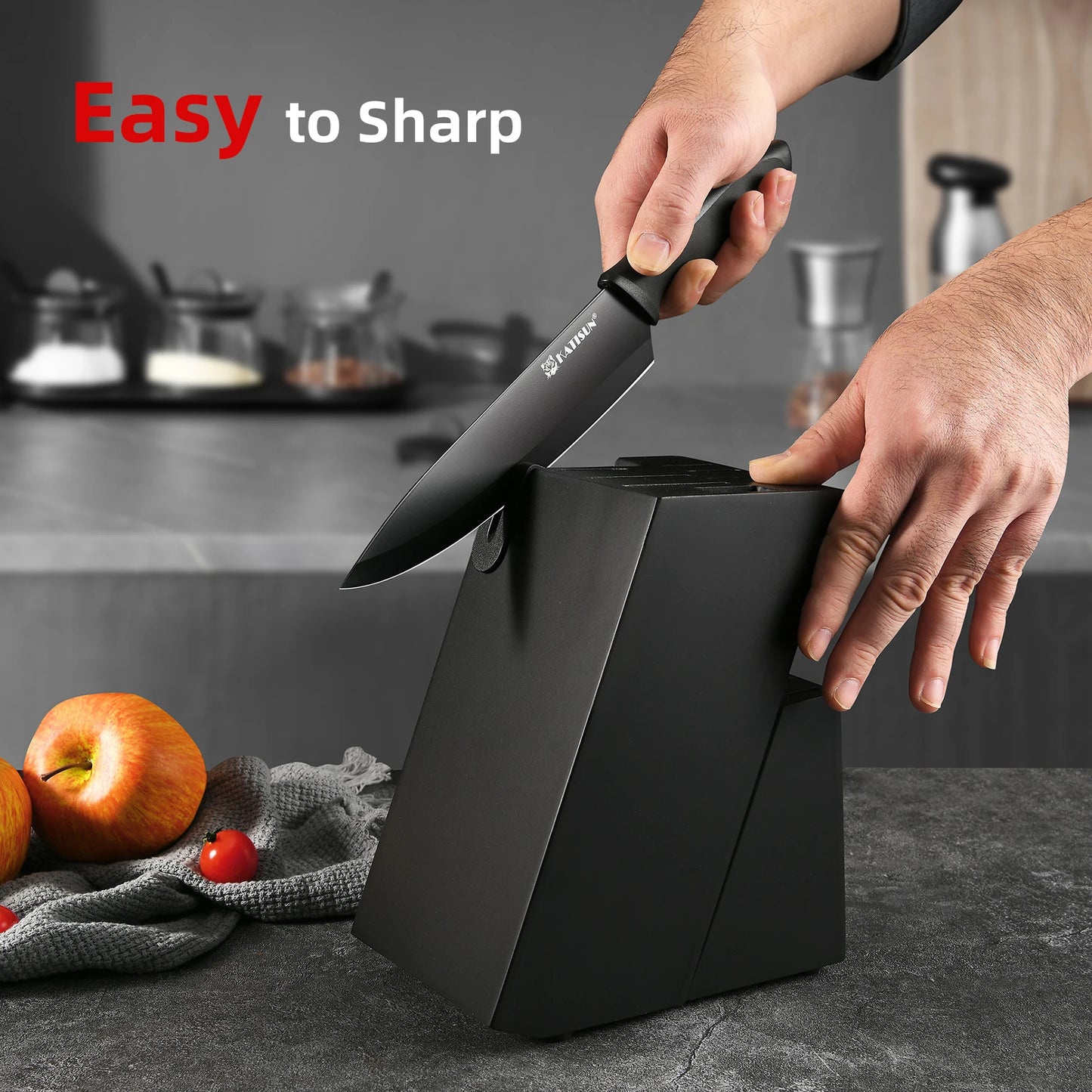 KATISUN Carbon Steel Kitchen Knife Block Set With Sharpener