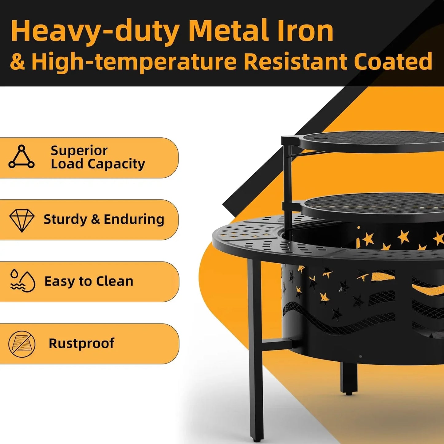 Outdoor Fire Pit With Grills Heavy Duty Metal Construction