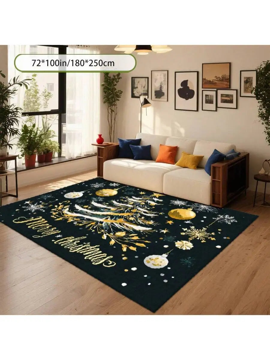 Christmas Golden Tree Pattern Area Rug For Living Room Decoration