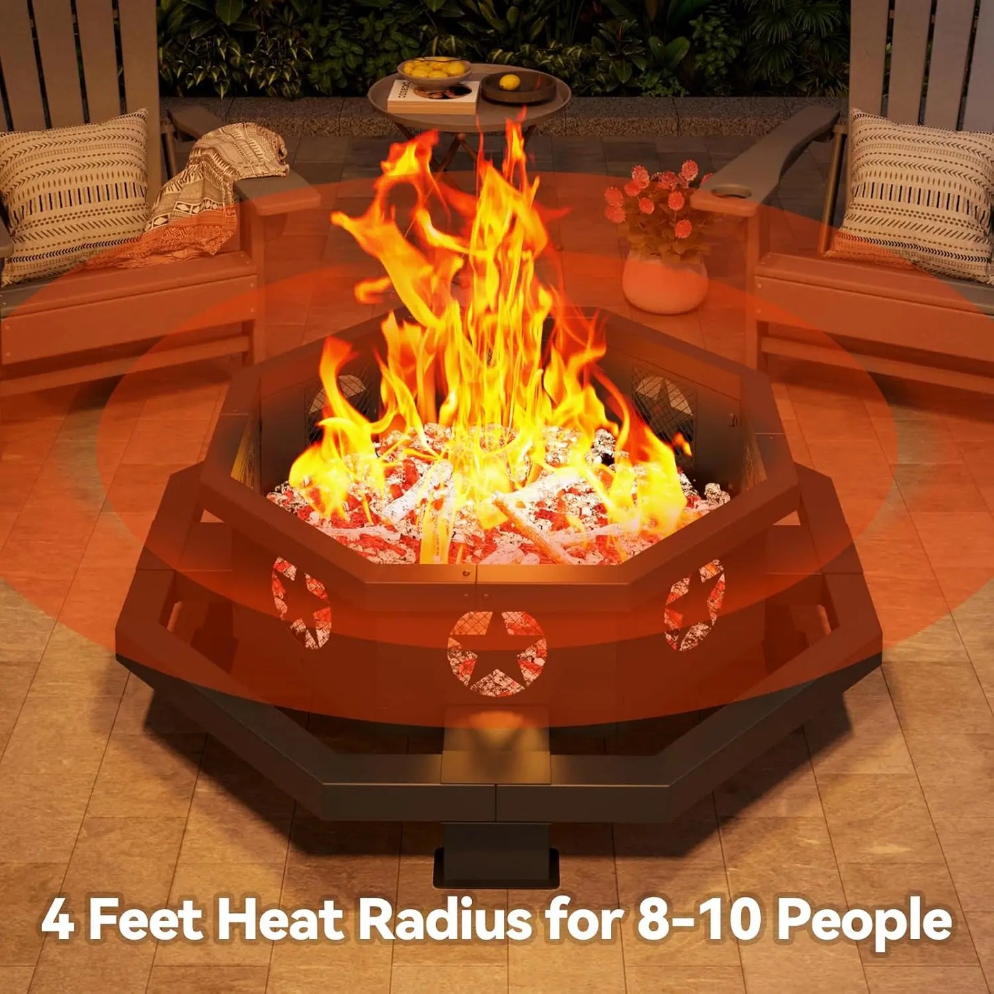 Hexagonal Outdoor Wood Burning Fire Pit With Poker