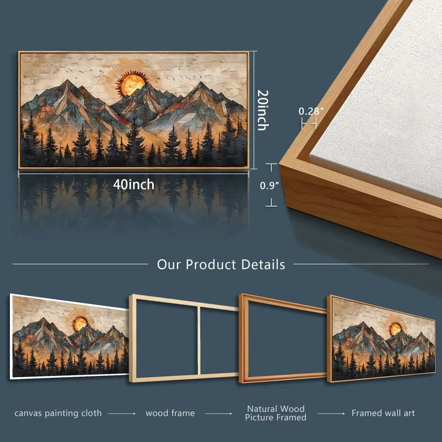 Abstract Mountain Landscape Wood Framed Wall Art Canvas